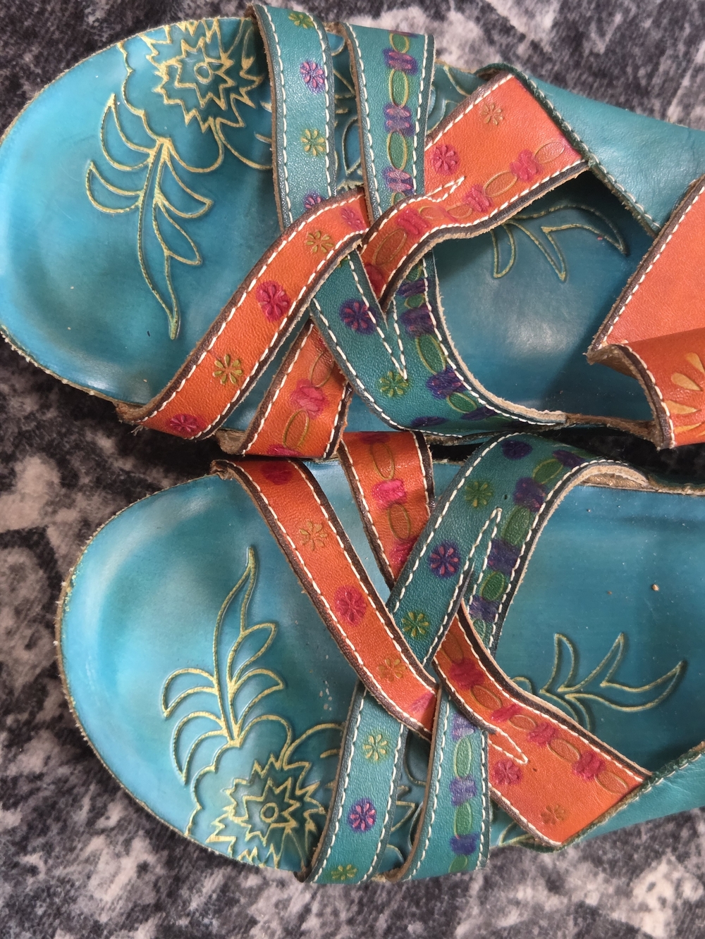 L'ATISTE Teal and Orange Floral Multi-Strap Slide Sandals - Picture 8 of 9
